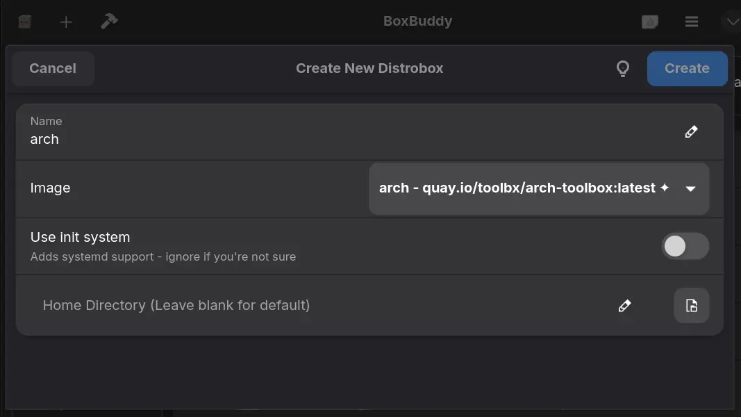 Create the distrobox in BoxBuddy
