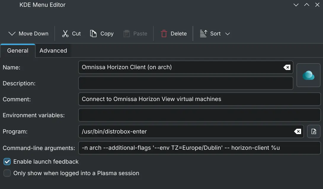 The edit application menu in KDE