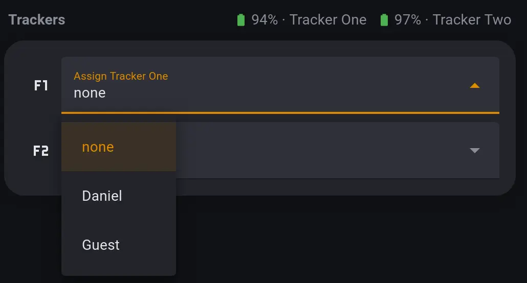 The card allowing me to assign either tracker to a person.