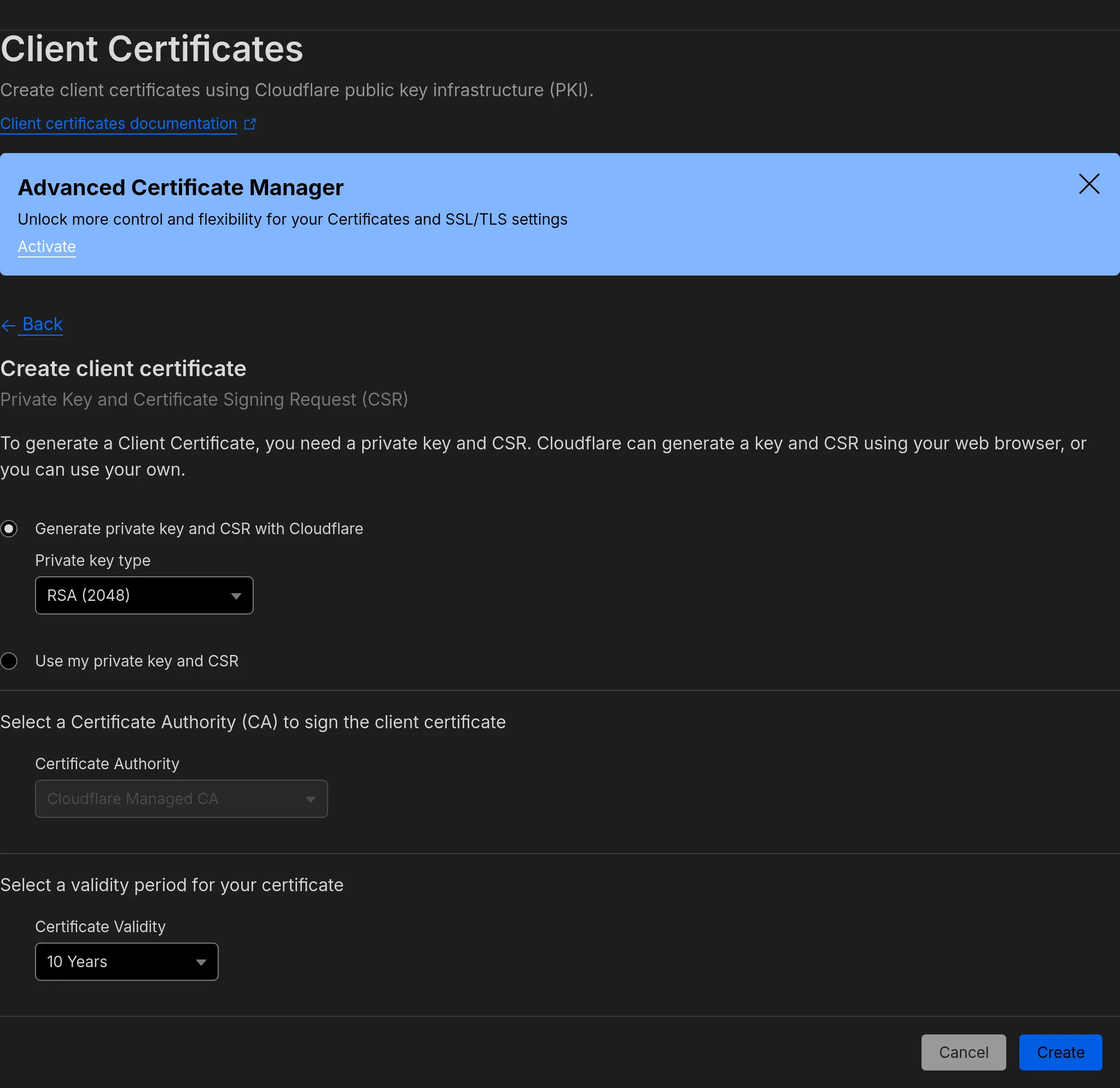Creating the certificate on Cloudflare