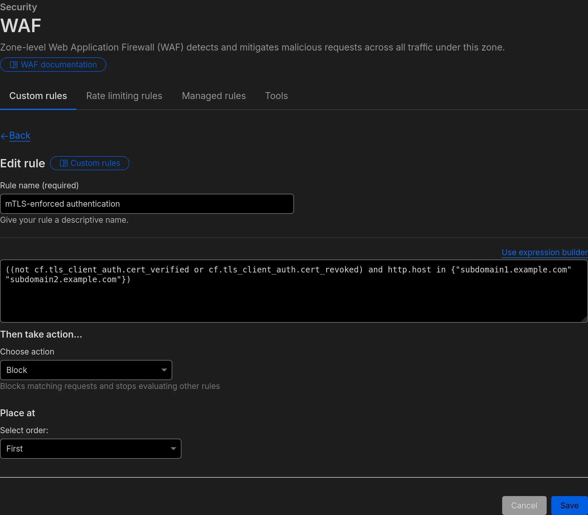 Rule to enforce mTLS